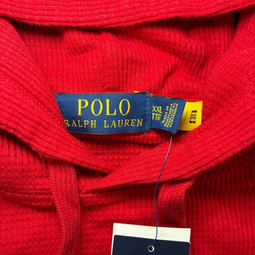 Polo Ralph Lauren Waffle Knit Hoodie Men 2XL Red Cotton Thermal Pullover NWT - Picture 3 of 6